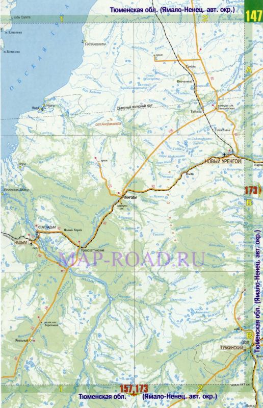 Карта Ямало-Ненецкого автономного округа ЯНАО Подробная карта дорог