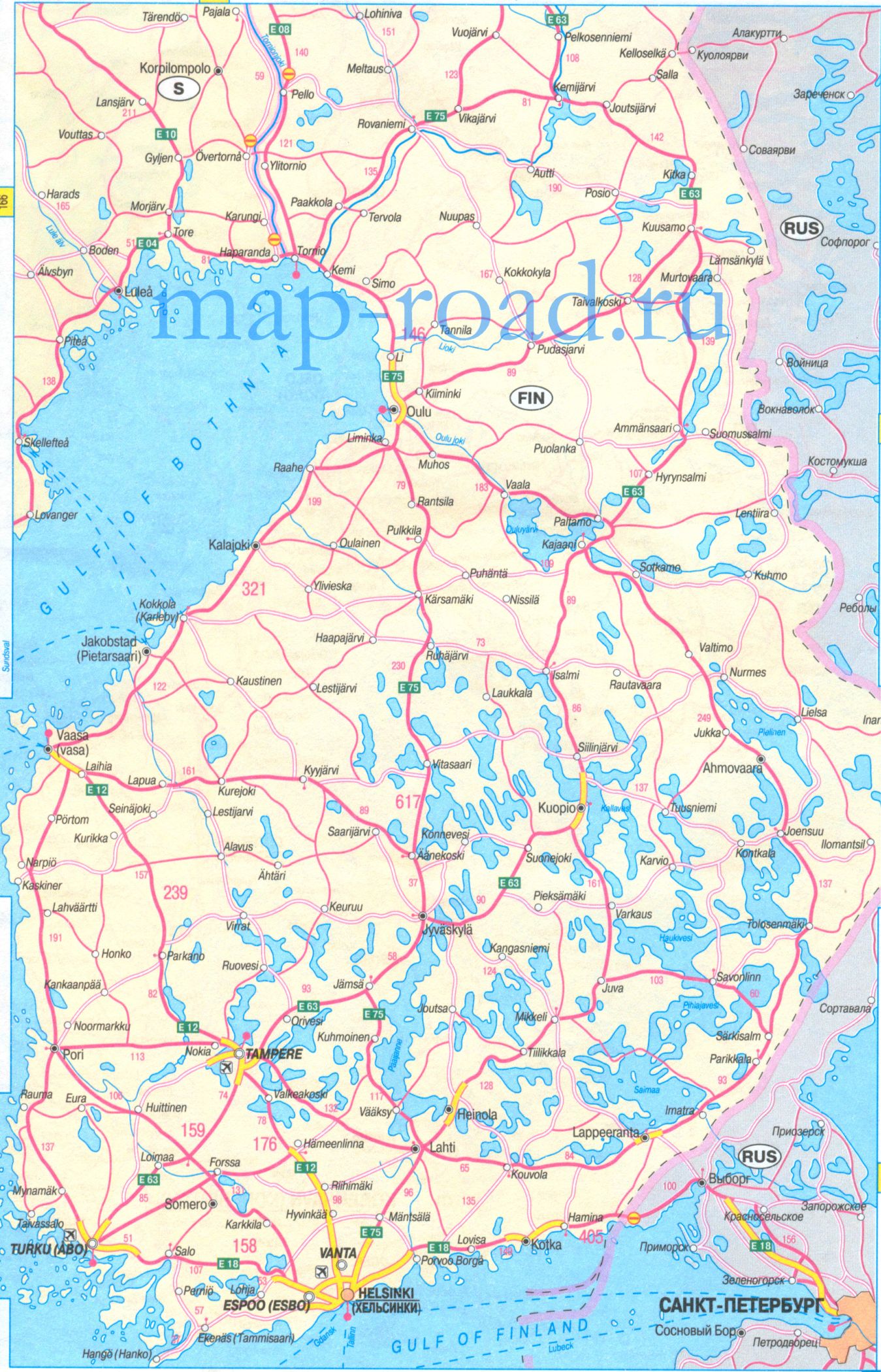 Карта Автодорог Финляндии