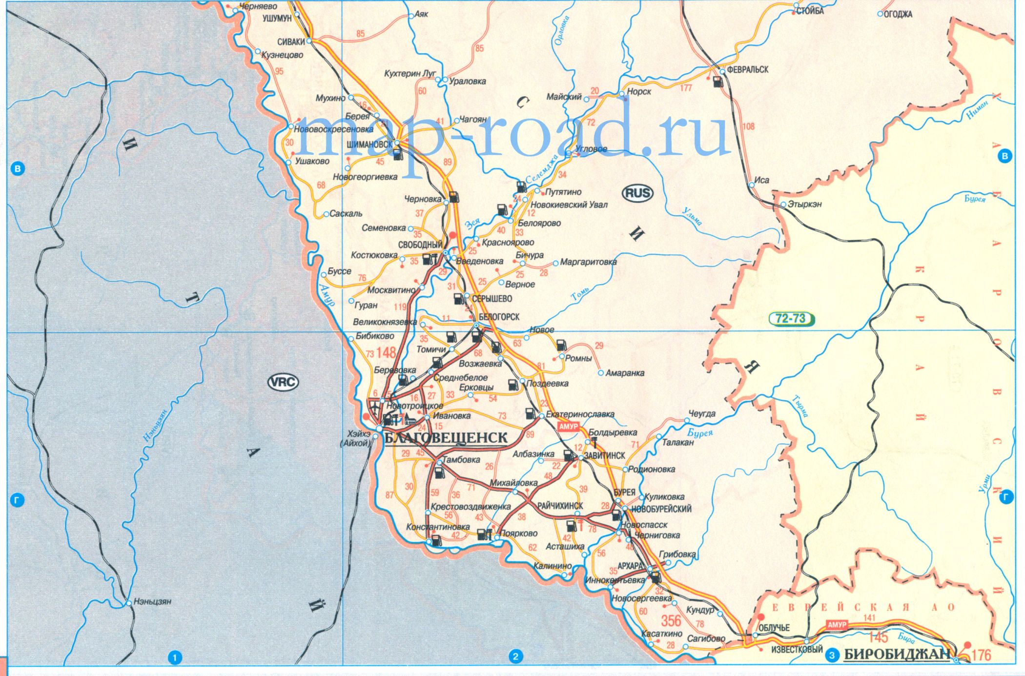 Карта автомобильных дорог амурской области