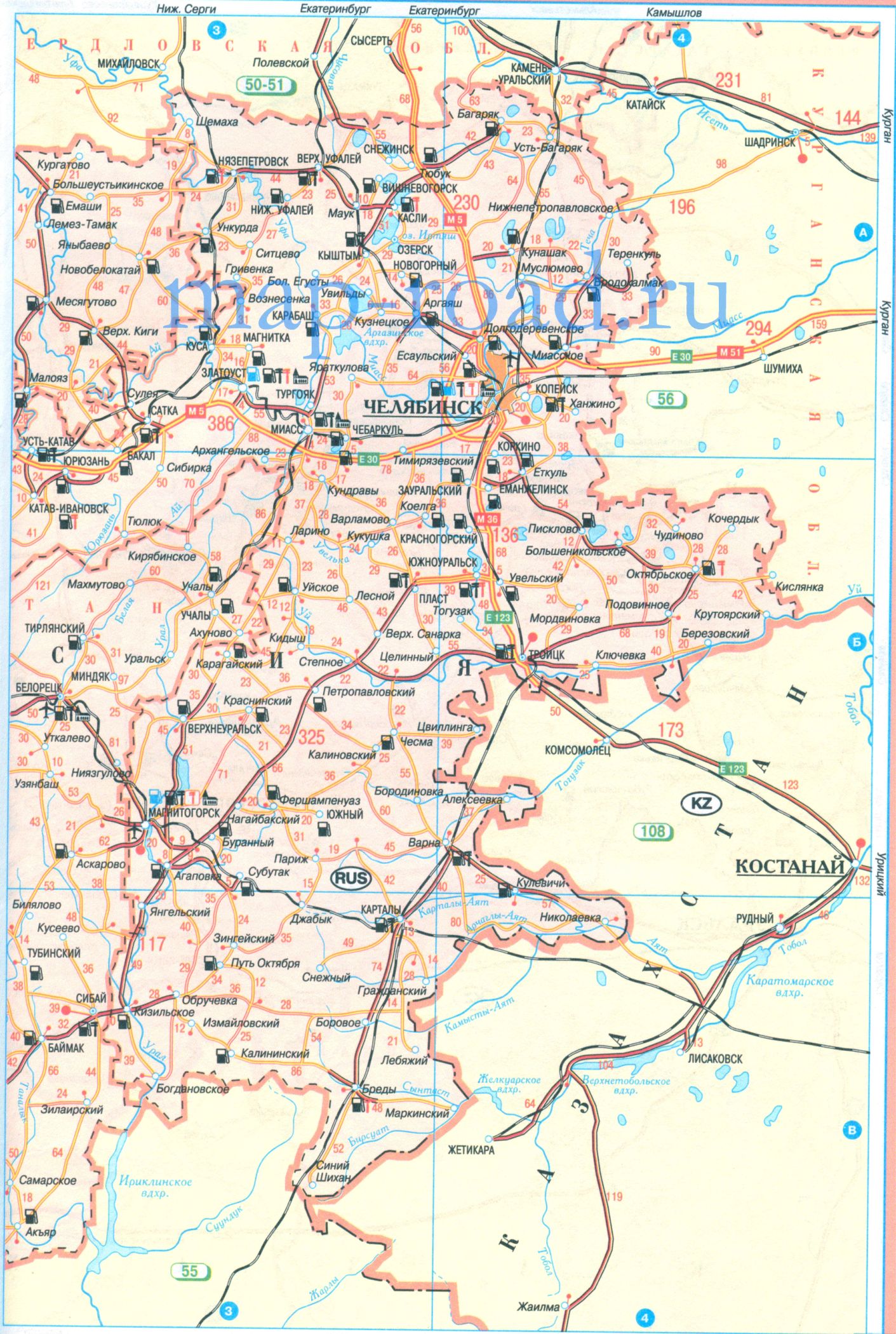 Карта автодорог челябинская обл