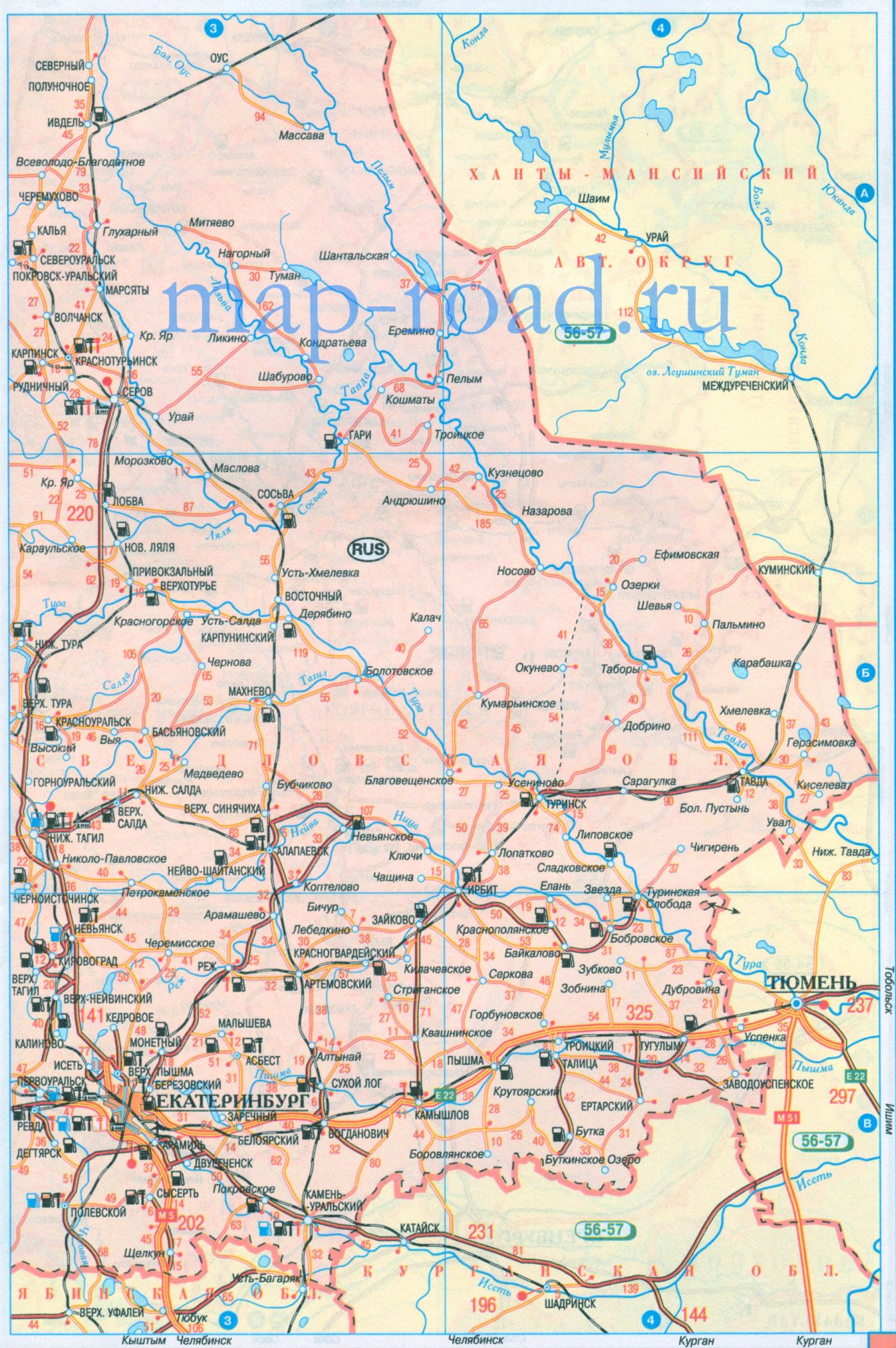 Карта автодорог свердловской области