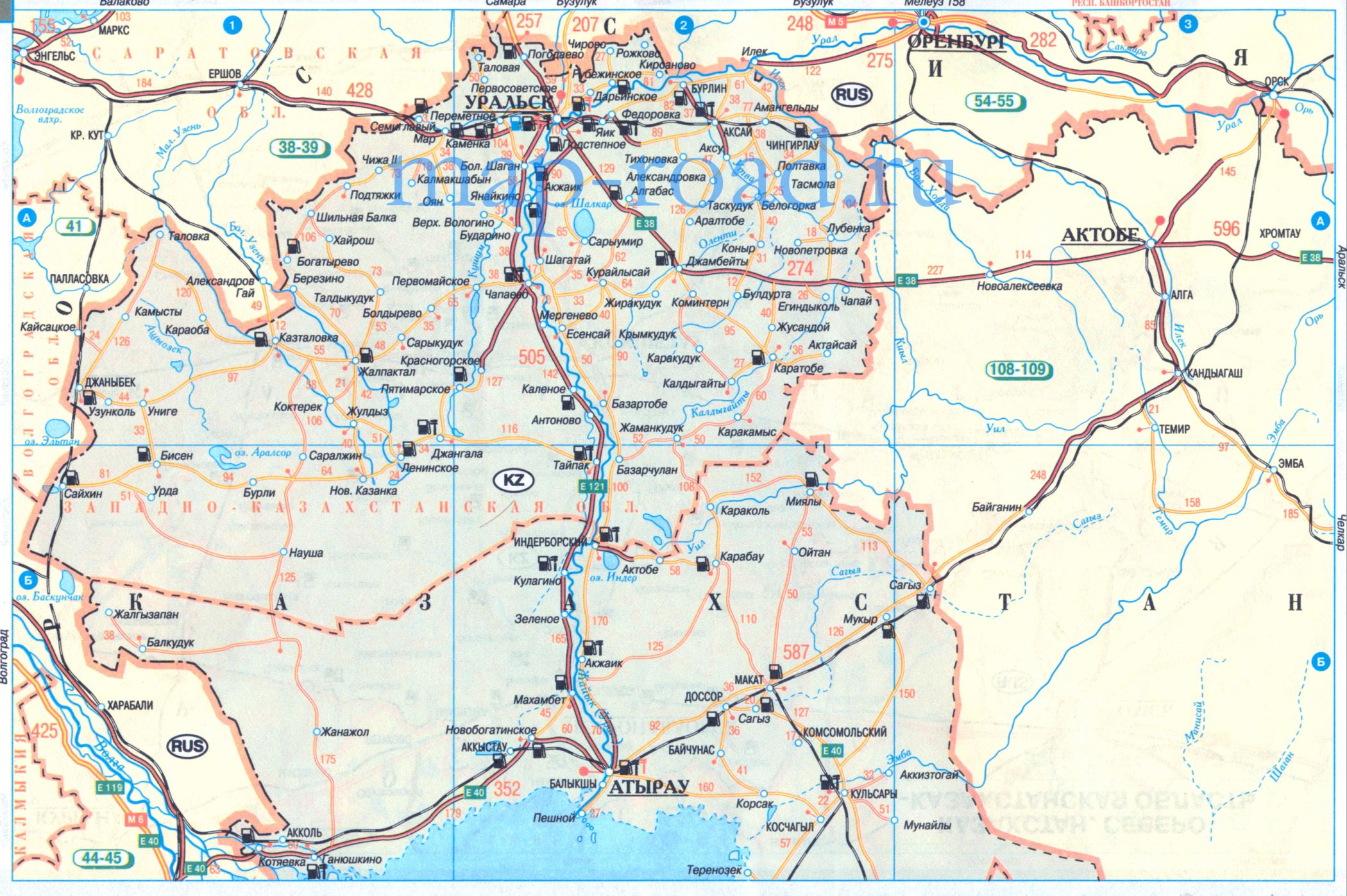 Карта дорог Западно Казахстанской области Карта автодорог 1см40км западно казахстанская 2120