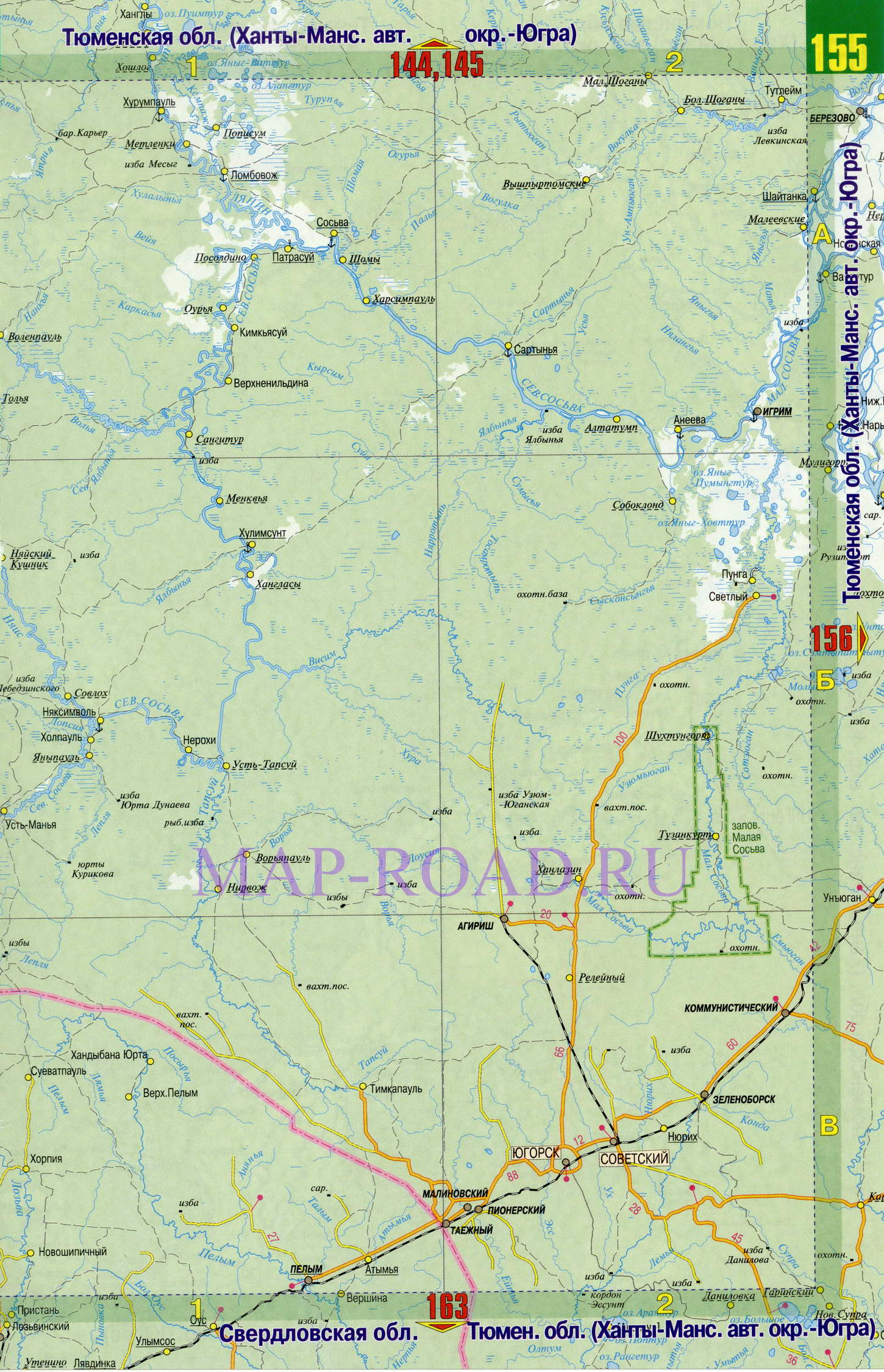 Карта Ханты-Мансийского автономного округа ХМАО Югра. Подробная карта дорог ХМАО Ханты-Мансийский автономный округ Югра, A0 - 