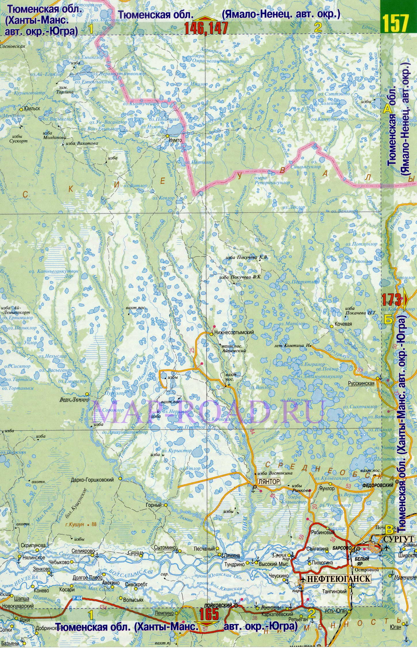 Карта Ханты-Мансийского автономного округа ХМАО Югра. Подробная карта дорог ХМАО Ханты-Мансийский автономный округ Югра, C0 - 