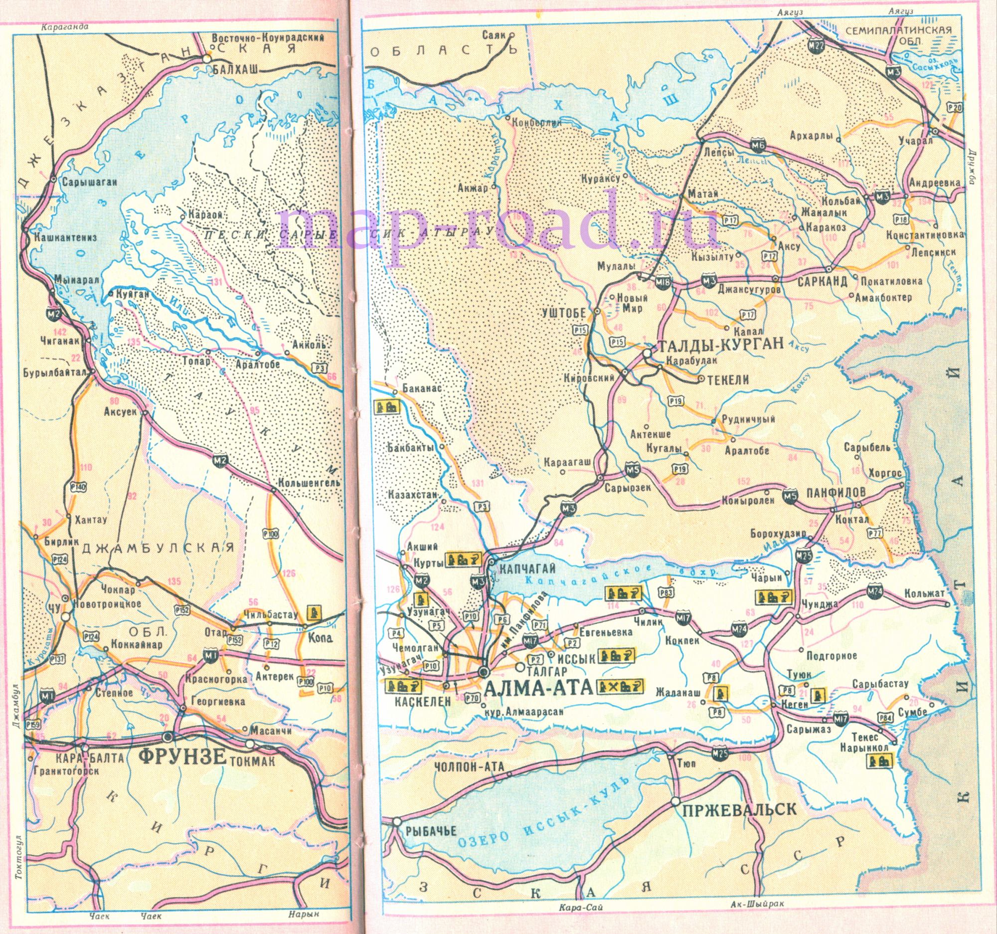 Карта дорог Алма-Атинской области. Карта дорог Алма-Атинская область Казахстана, A0 - 