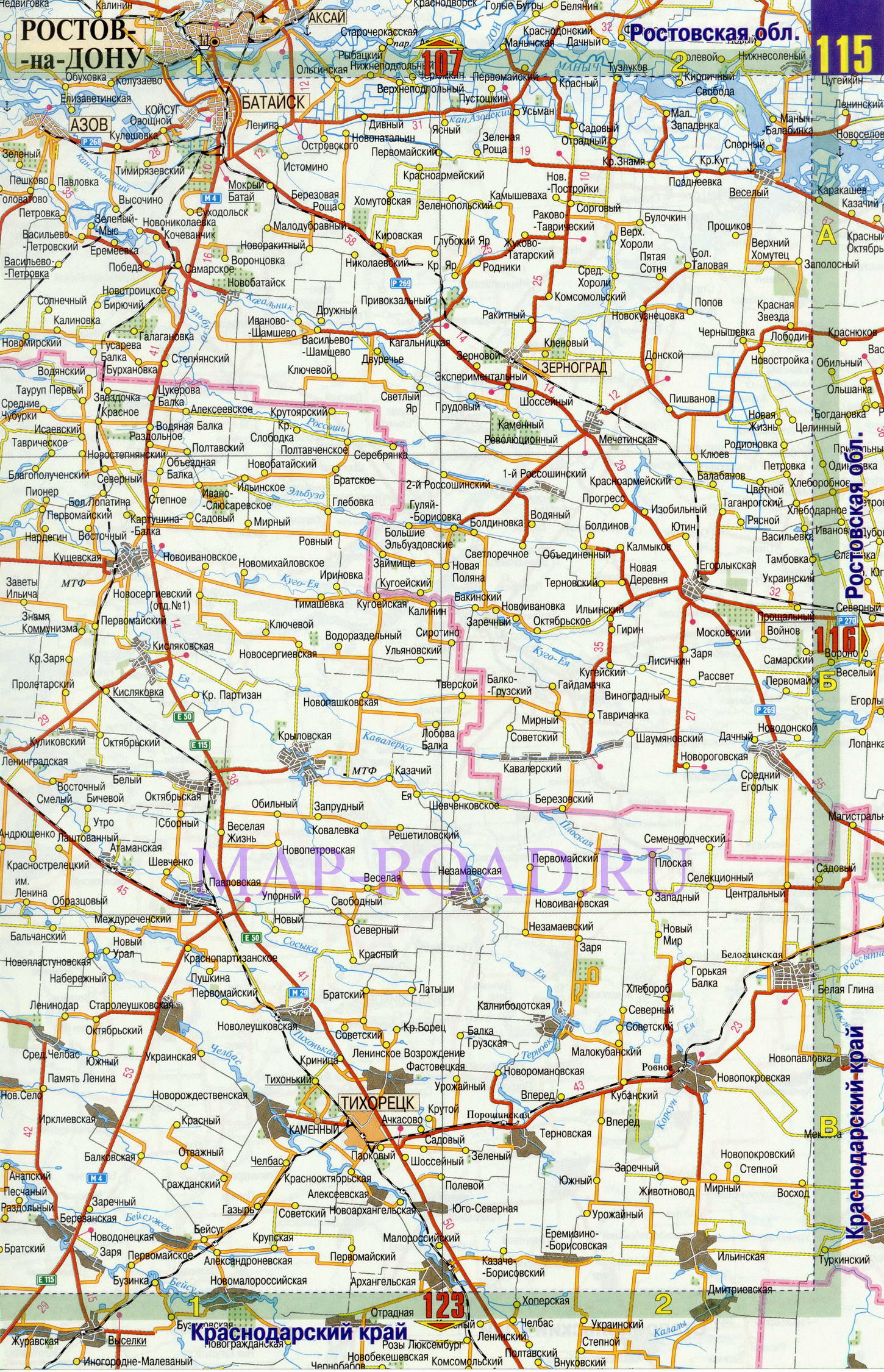 Карта дорог Ростовской области. Дорожные карты Ростовской области, B1 - 