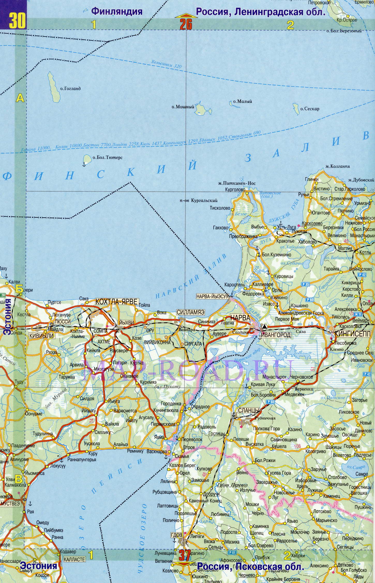 Карта дорог Ленинградской области. Подробная карта автомобильных дорог Ленинградской области, A1 - 