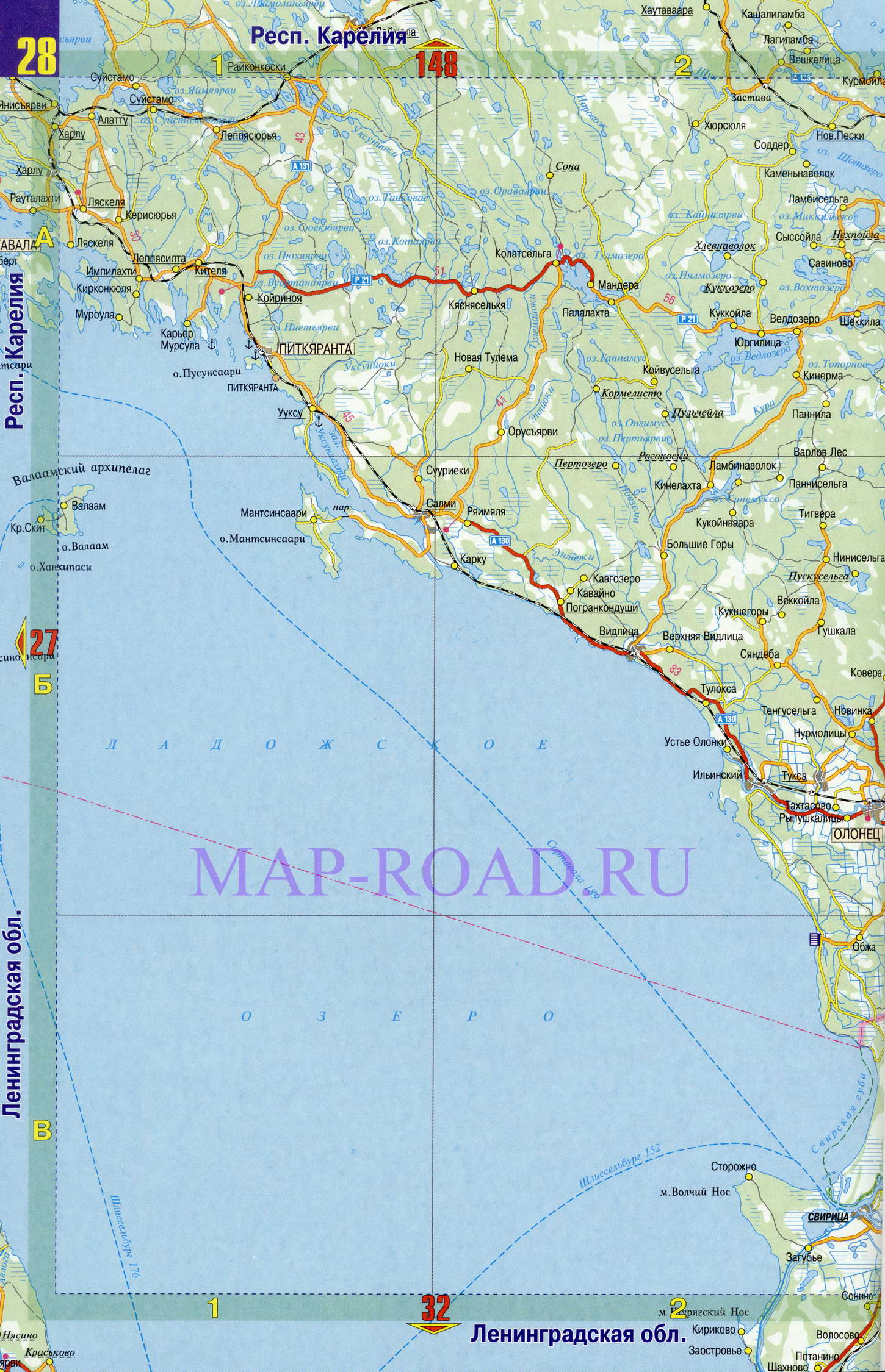 Карта дорог Ленинградской области. Подробная карта автомобильных дорог Ленинградской области, C0 - 