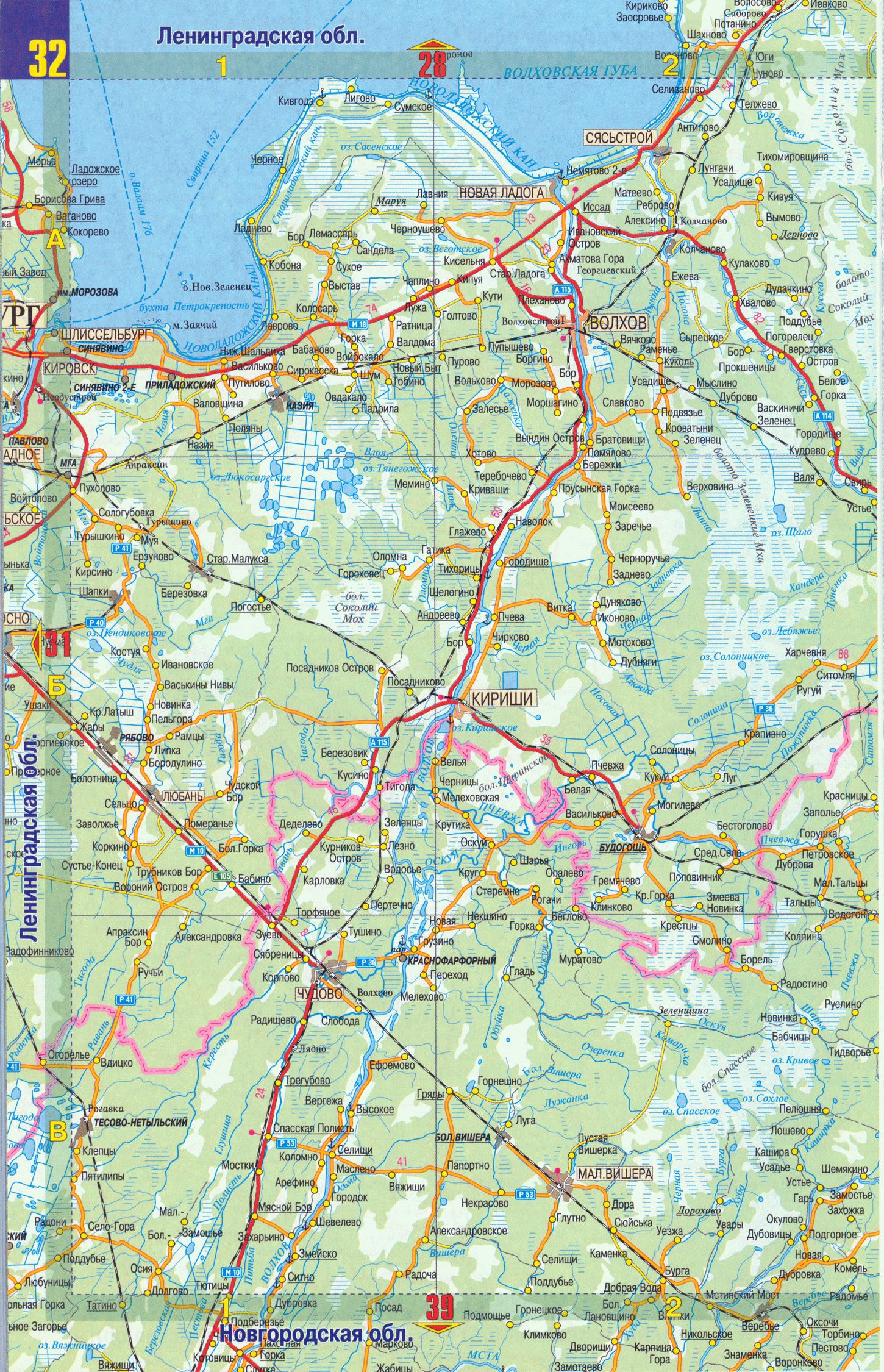 Карта дорог Ленинградской области. Подробная карта автомобильных дорог Ленинградской области, C1 - 