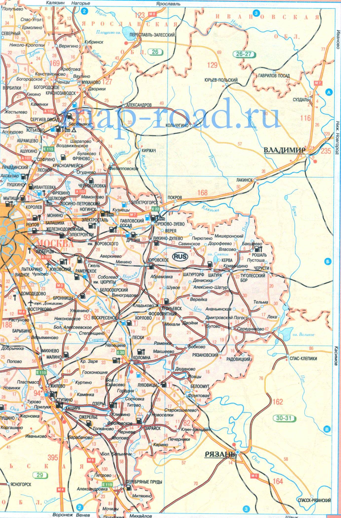 Карта дорог Московской области. Карта схема автомобильных дорог Московской области, B0 - 