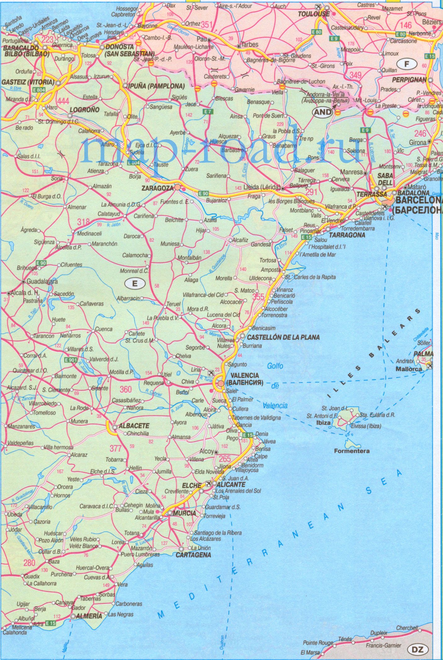 Карта схема автодорог Испании и Португалии. Авто атлас Европы - карты дорог Испании и Португалии, B0 - 