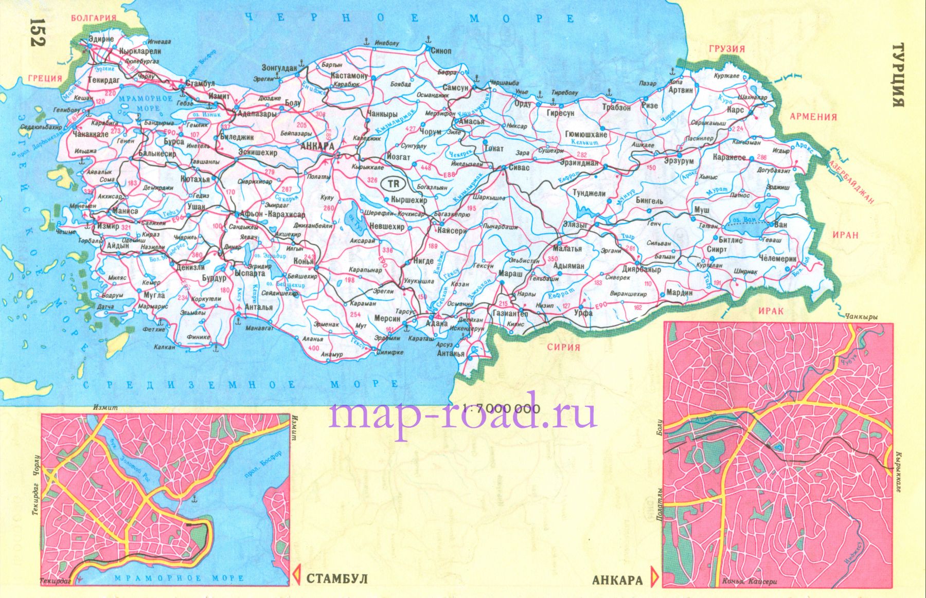 Дорожная карта Турции. Карта автомобильных дорог Турции, A0 - 