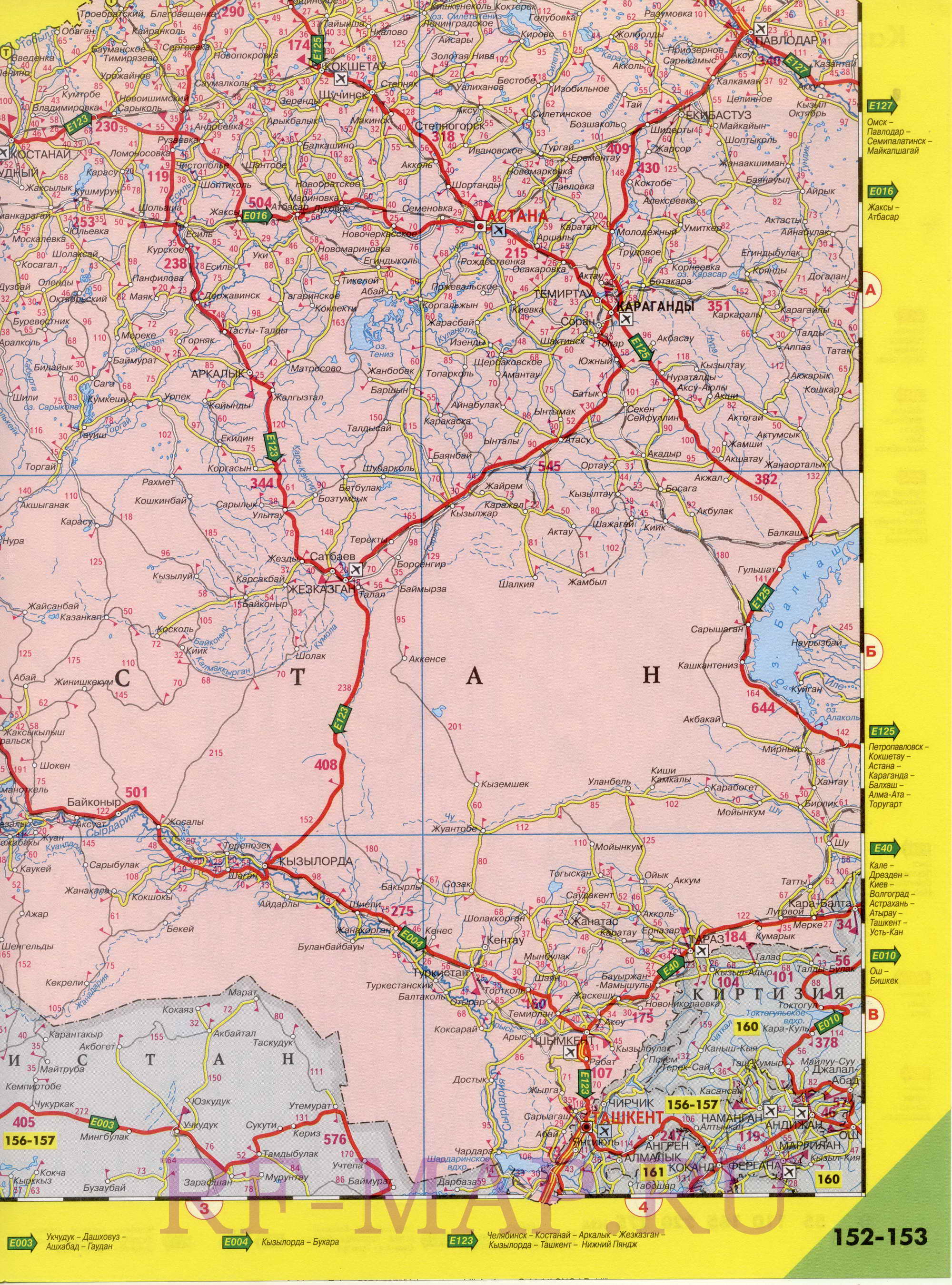  Карта дорог западного Казахстана. Новая подробная карта дорог Казахстана (запад), B0 - 